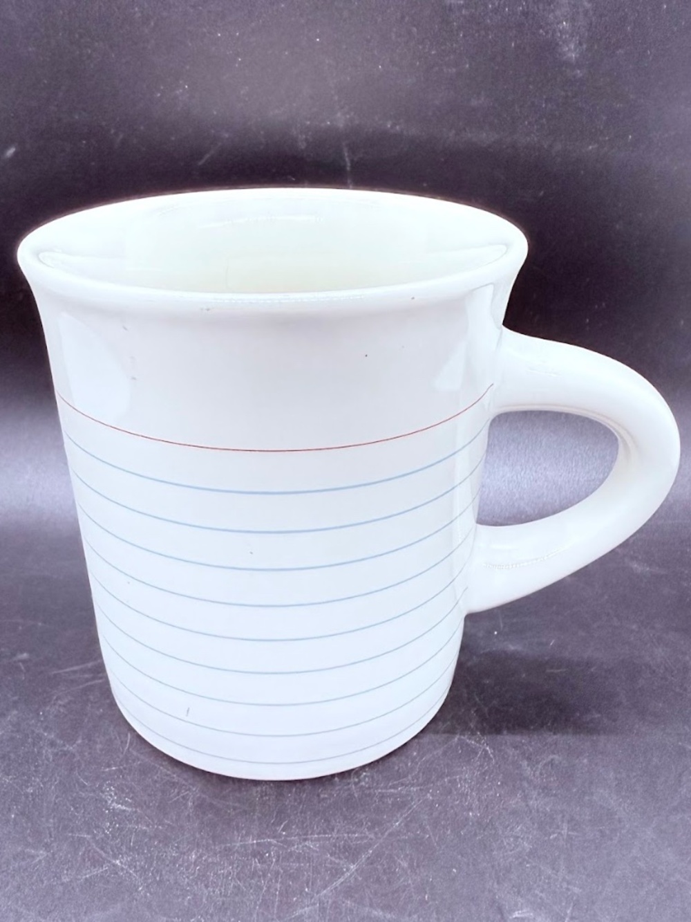 Fishs Eddy Lined Paper Mug Diner Style Ceramic Coffee Cup Teacher Student Notes